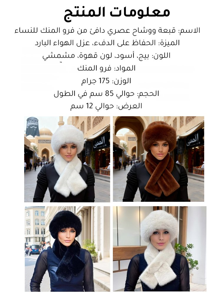 CL2477 | مجموعة قبعة وشاح راقي من فرو المنك للنساء -v4