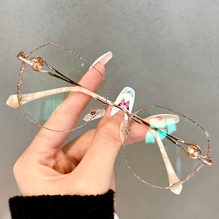 RG2453 | نظارات قراءة نسائية بدون إطار مرصعة بالألماس مضادة للضوء الأزرق -v4