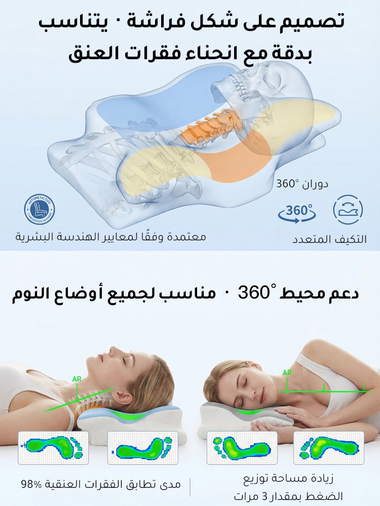 HM4527 | وسادة من الإسفنج الميموري على شكل الفراشة (لحماية العنق ومنع الشخير والنوم السريع) -v4