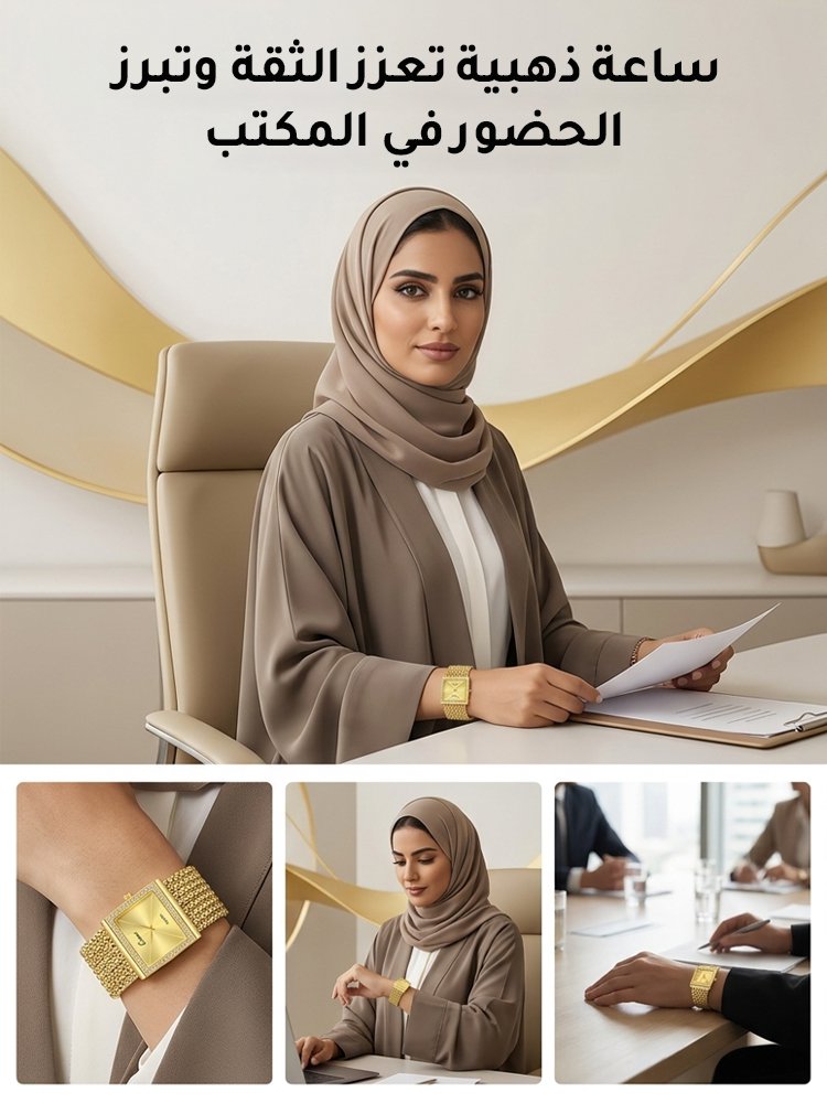 WH57KC | ساعة نسائية فاخرة مطلية بذهب ومرصعة بأحجار الراين -v4