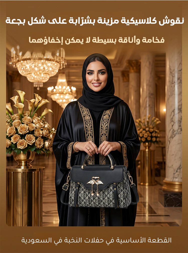WB2592 | （حقيبة السهرة المميزة للنخبة）حقيبة بطبعة أنيقة مزينة بإكسسوار بجعة بتصميم راقٍ وشرّابات -v4