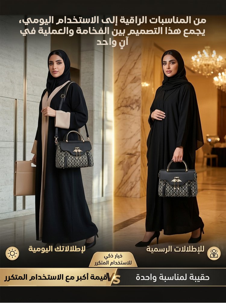 WB2592 | （حقيبة السهرة المميزة للنخبة）حقيبة بطبعة أنيقة مزينة بإكسسوار بجعة بتصميم راقٍ وشرّابات -v4