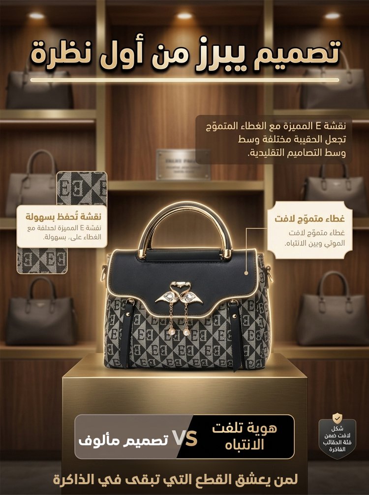 WB2592 | （حقيبة السهرة المميزة للنخبة）حقيبة بطبعة أنيقة مزينة بإكسسوار بجعة بتصميم راقٍ وشرّابات -v4
