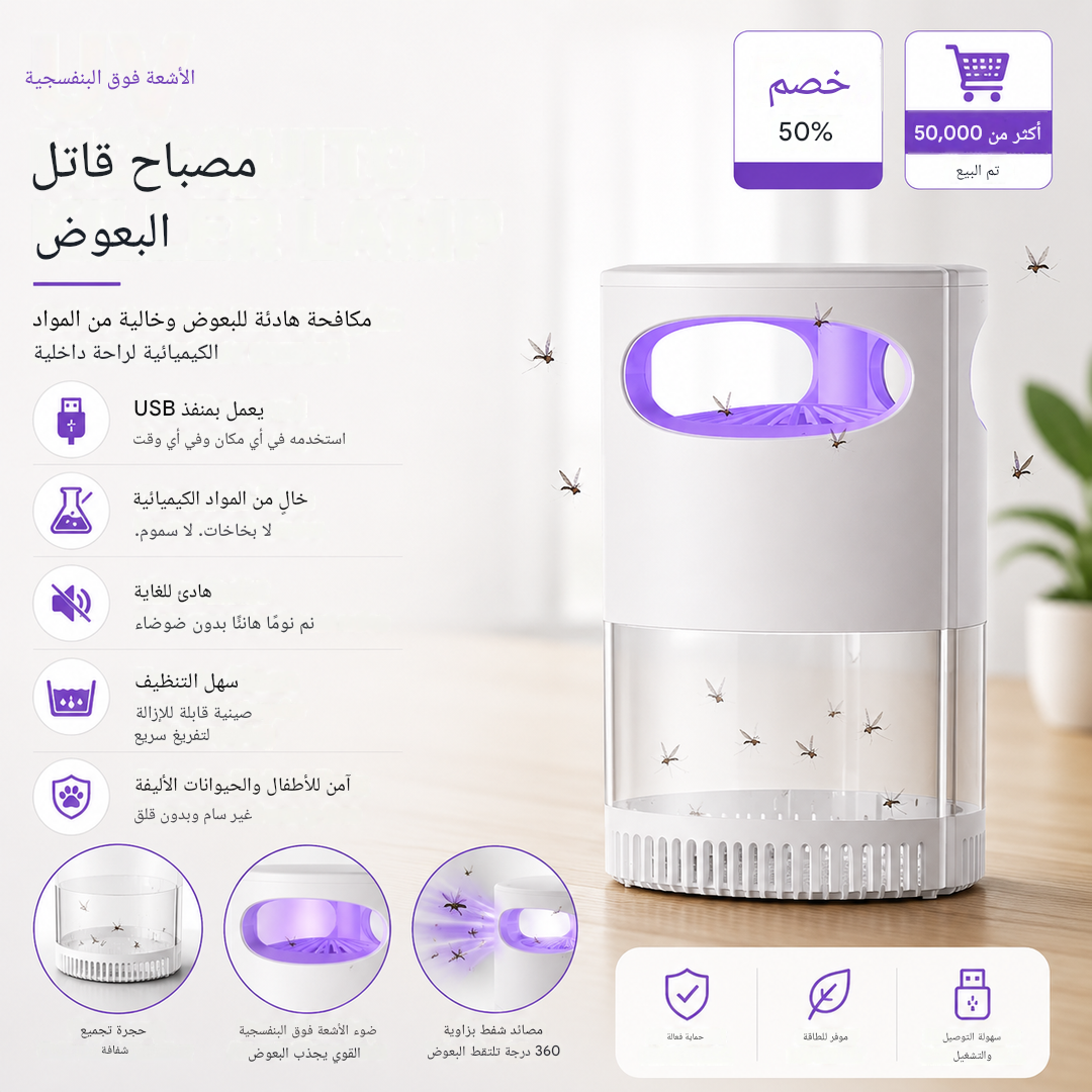 HM2443F | مصباح قاتل البعوض بالأشعة فوق البنفسجية - صامت، يعمل بمنفذ USB، بدون مواد كيميائية -v4