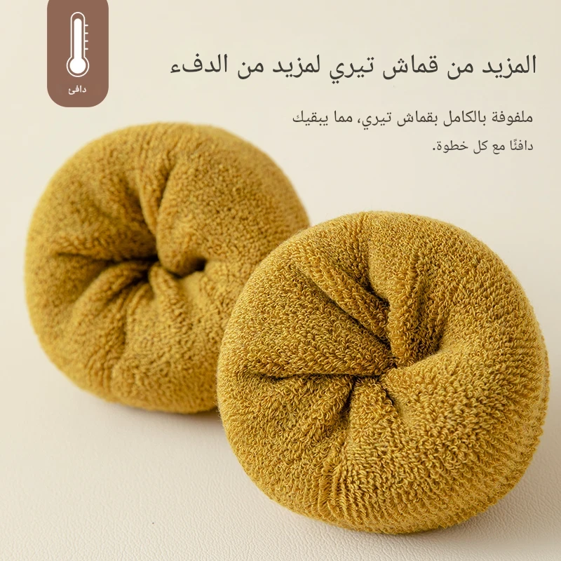 CL130ZHC | جوارب شتوية سميكة ودافئة للجنسين، تصل إلى منتصف الساق، مصنوعة من قماش تيري، لون أسود نقي. -v5
