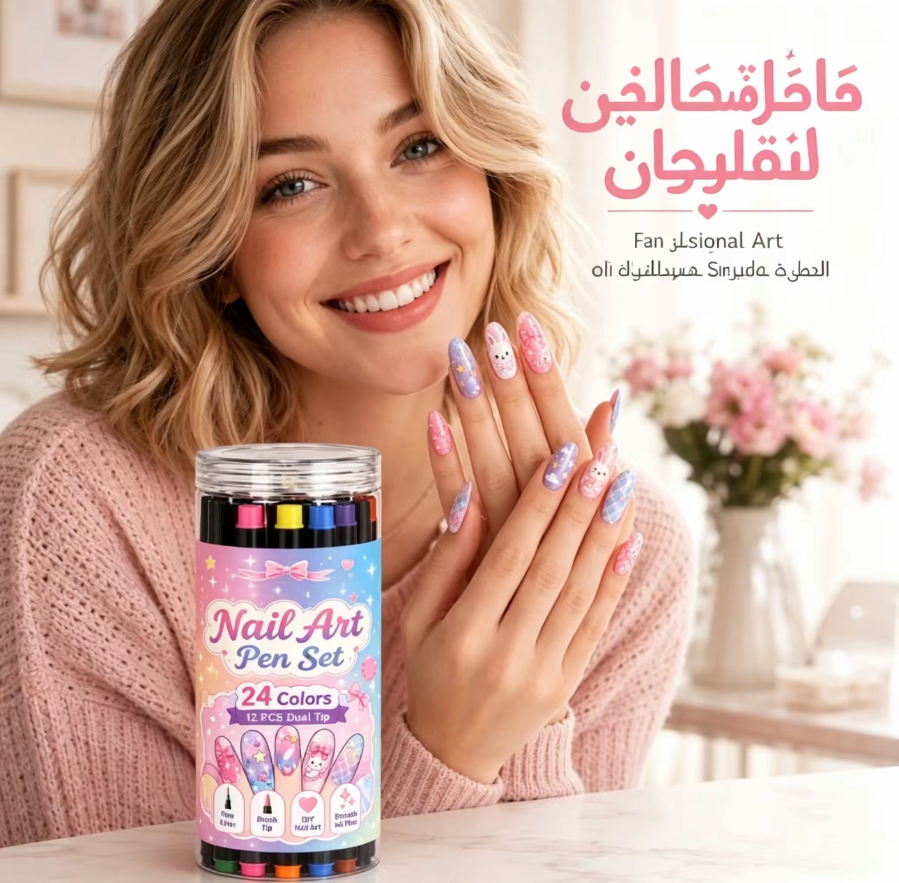 BE3171 | ٢٤ لونًا من أقلام تزيين الأظافر ذات الطرفين - مجموعة رسم مانيكير يمكنكِ صنعها بنفسكِ -v4