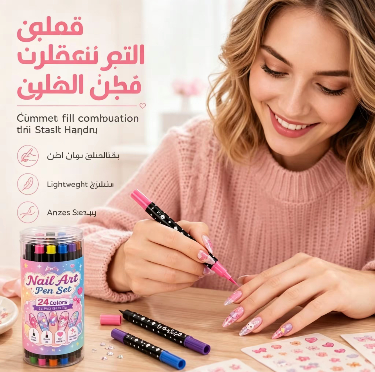 BE3171 | ٢٤ لونًا من أقلام تزيين الأظافر ذات الطرفين - مجموعة رسم مانيكير يمكنكِ صنعها بنفسكِ -v4