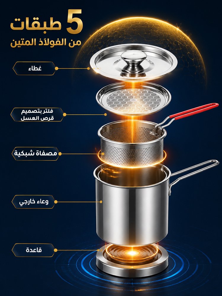 HM4140Q | (توفير هائل للزيت) مقلاة عميقة متعددة الاستخدامات من الفولاذ المقاوم للصدأ 304 -V4