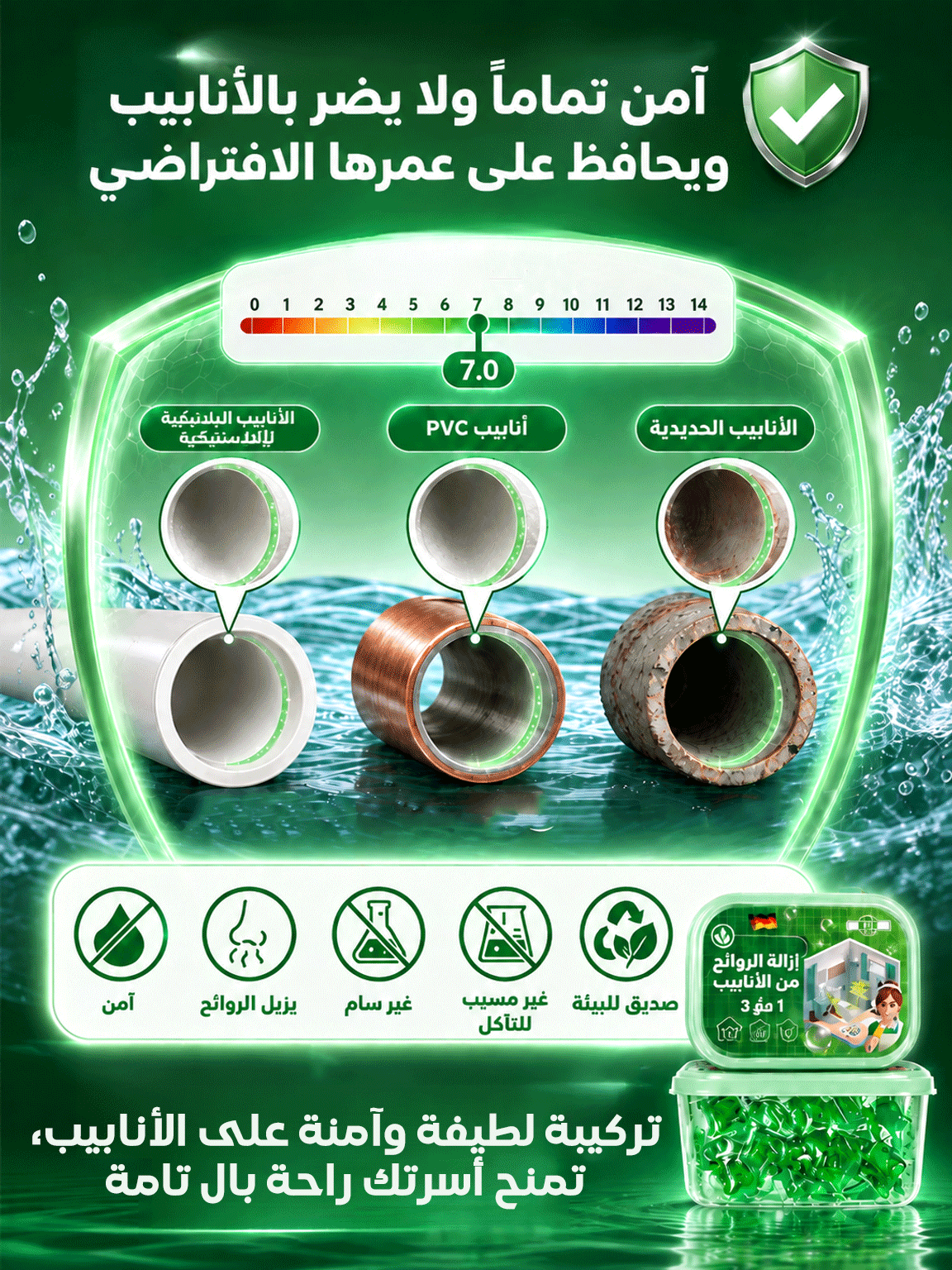 HM4554 | كبسولات ألمانية سريعة الذوبان لتسليك المجاري وإزالة الروائح الكريهة -v5