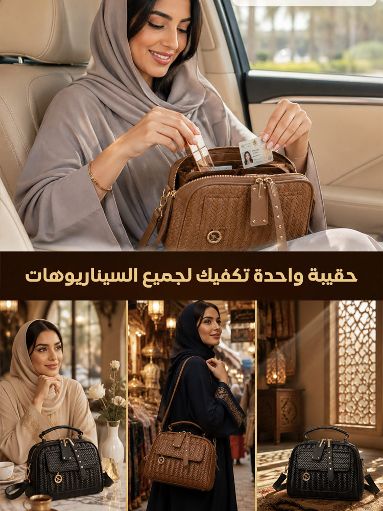 WB2596 | حقيبة كتف مجدولة بستايل راق عصري مع جيوب متعددة -v4